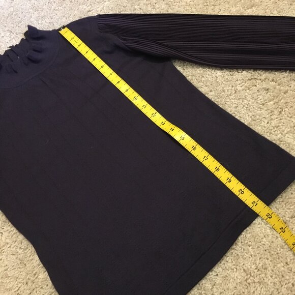 Plum Ribbed Balloon Sleeve Knit Mock Neck Frilly Sweater - Picture 15 of 16